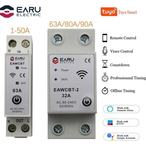 1P+N WiFi Smart Circuit Breaker Time Relay Switch Voice Remote Control by Tuya Smart Life App for Alexa Google Home Assistant