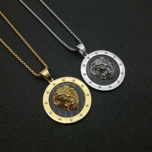 Hip Hop Iced Out Golden Lion Head Pendants Necklaces Gold/Silver Color Stainless Steel Chain For Men Jewelry Gift Dropshipping