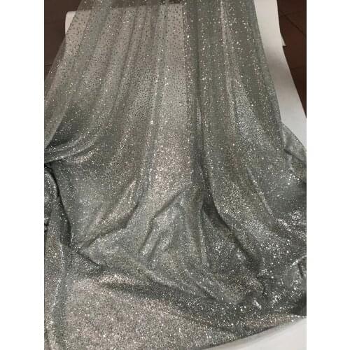 High Quality Glued glitter sequins Tulle Lace Fabric Latest French Nigerian J-101413 For Women Wedding