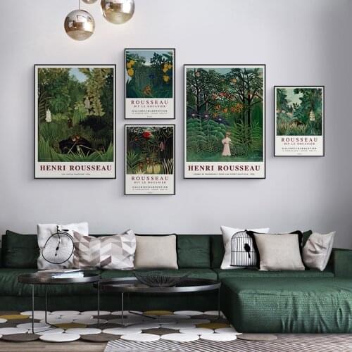 Henri Rousseau Museum Exhibition Poster Jungle Animal Painting Canvas Print Gallery Wall Art Picture for Living Room Home Decor