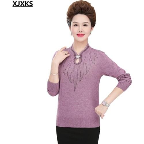 XJXKS 2021 autumn winter new loose plus size women sweater fashion diamond high-end wool knitted sweater women pullover