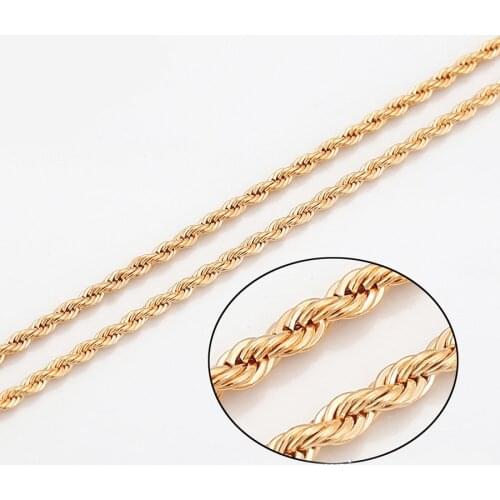 XP Jewelry --( 60 cm x 2 mm ) Gold Plated 18k Rope Chain Necklaces for Women Men Gold Color 18 k Fashion Jewelry