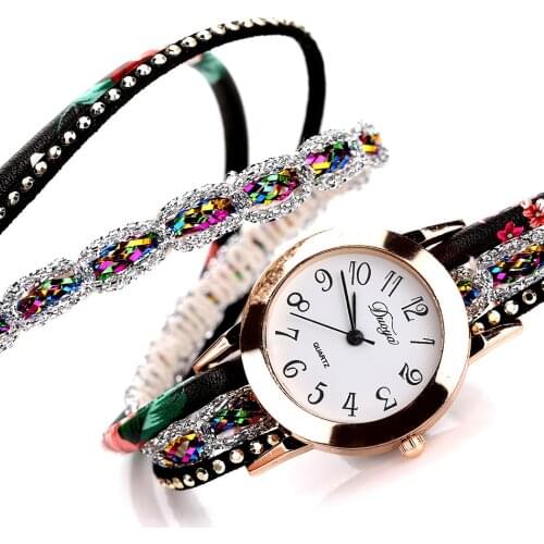 Ladies Business Leather Strap Watch Print Quartz Watch Luxury Round Dial Bracelet Flower Quartz Watch gift часы женские 50