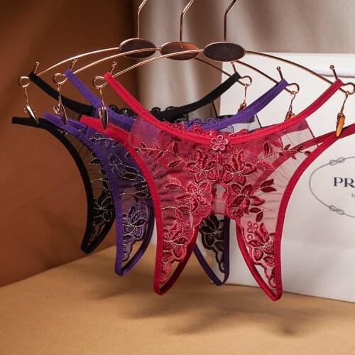 Womens Sexy Lace Panties Temptation Open Crotch Thong Crotchless Underwear Female Embroidered Hot Erotic Lingerie For Sex