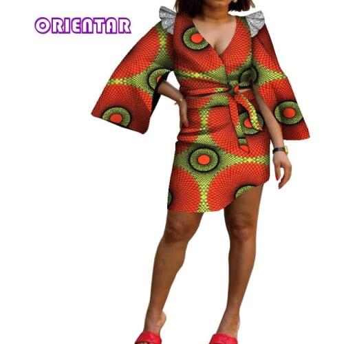 2021 Spring Summer Traditional African Clothing Two Piece Set Women Bodycon Crop Tops+ Short Skirts African Clothes Sets WY8787