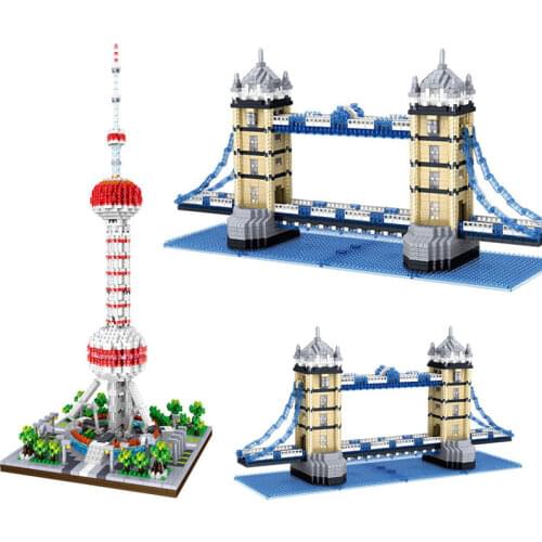 Famous Building Double Bridge Model Building Block Toy DIY Oriental Pearl Tower Creator Assembled Building Block Toy Decor Gift