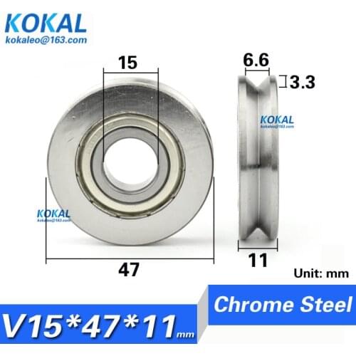 [V1547-11J]10PCS V groove chrome steel ball bearing wheel guide rail inner diameter 15mm U/V Grooved pulley Roller 15*47*11mm