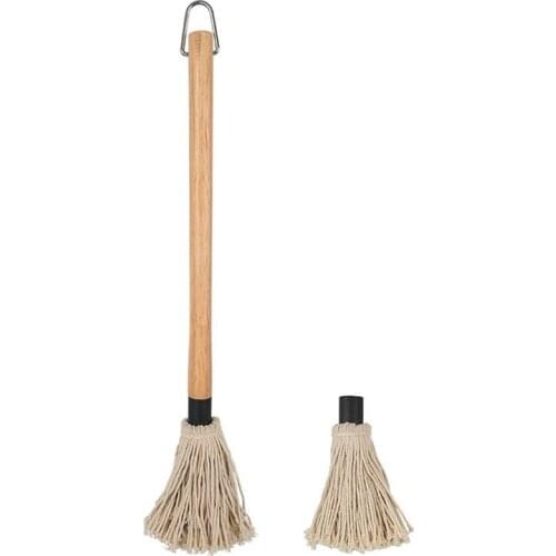 18 Inch BBQ Grill Basting Mop Brush Wooden Long Handle and with 1 Extra Replacement Heads for BBQ Grilling Smoking Steak