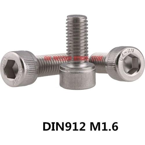 2021 Screws Vis 100pcs Metric Thread Din912 M1.6 304 Stainless Steel Hex Socket Head Cap Screw Bolts M1.6*(3/4/5/6/8/10) Mm