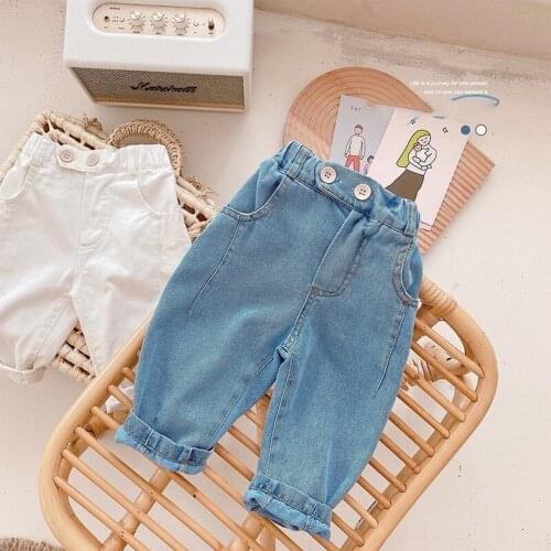 2021 Baby Clothes Korean Style Jeans Spring Summer Childrens Wear Medium Waist Jeans Fashion Cotton Toddler Boy Girls Pants