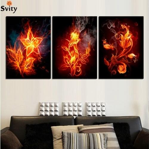 3 Panels Fire Flower HD Canvas Print Painting Artwork Modern Home Wall Decor Canvas Art HD Picture Paint on Canvas Prints