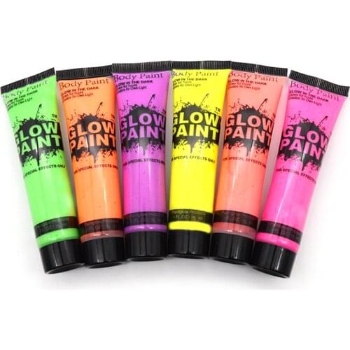 6PCS 25ml UV Glow Blacklight Reactive Neon Fluorescent Face Body Paint Set for Nightclub Halloween Carnivals Party Makeup