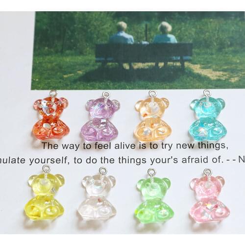 6pcs Transparent Cartoon Cute Resin Earrings Colorful Animal Bear Drop Earring Candy Color Kids Jewelry Bag Keychain Material