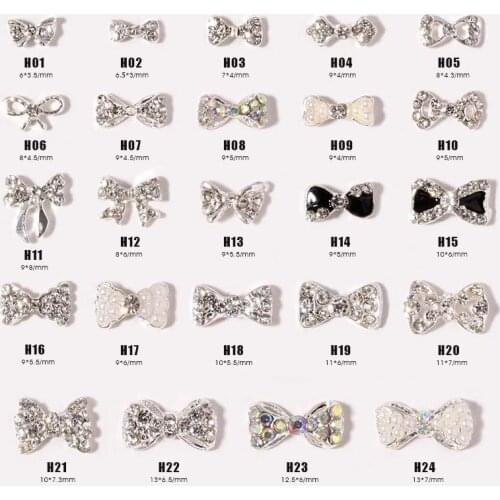 10Pcs Nail Diamond Charms Bowknot Rhinestones Nailart Supplies Shiny Pearl Crystal Jewelry Bow Cute Accessories DIY Mixed Decors