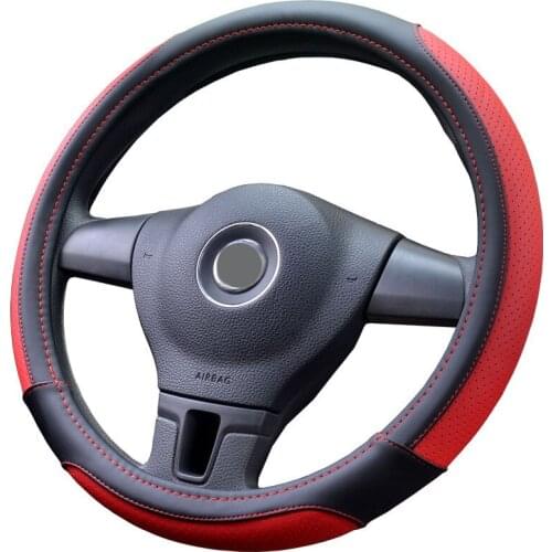Auto Steering Wheel Cover Leather 6 Colors Comfortable Automobile Steering Cover Car Styling 38 36 cm Universal Fit most car red
