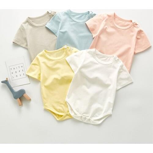 Summer Baby Romper Cotton Short Sleeve Triangle climbing clothes Boys Girls Solid Color Summer Simple comfortable Clothes