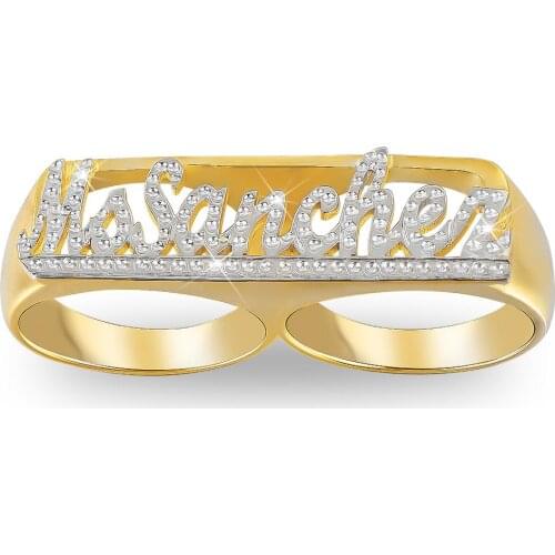 Two Color Plated Personalized Carved Two Finger Name Ring Women Custom name Ring Gift