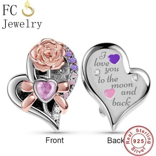 FC Jewelry Fit Original Charm Bracelet 925 Silver Heart Rose I Love You To The Moon And Back Bead For Making Women Berloque 2021
