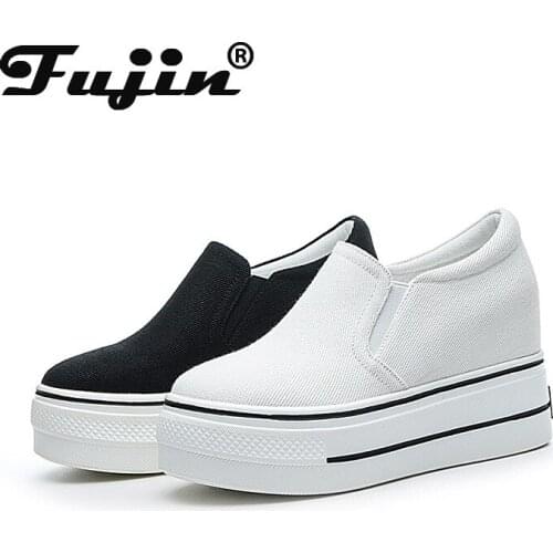 Fujin 2021 Womens Shoes Platform Shallow Mouth White Shoes Womens Four Seasons Fashion Canvas Shoes Pedal Breathable Shoes