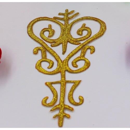 YACKALASI 5 Pcs/Lot Gold Cosplay Lace Appliqued Shield Embroidery Trims Iron On Patches 12.5*7cm
