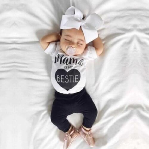 Mama Is My Bestie Baby Girls Clothes Set Summer Boy T-Shirt Long Pant 100% Cotton 70 80 90 100 Toddler Clothing Suit Outfits