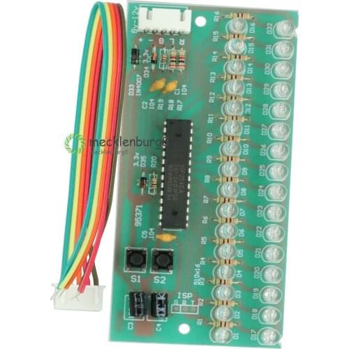 MCU Adjustable Display Pattern LED VU Level Meter Indicator Audio Amplifier 16 LED Dual Channel Green Light Lamp DC 8 V to 12 V
