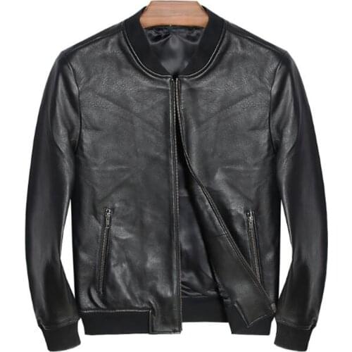 Mens Real Leather Jacket Men Sheep Skin Slim Fit Luxury Brand Genuine Leather Coat Stand Collar Winter Autumn Spring Plus Size