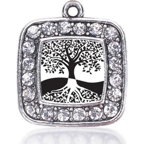 TREE OF LIFE SQUARE CHARM antique silver plated jewelry