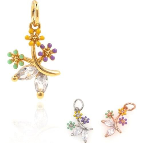 Daisy Flower Necklace, Gold Flower Pendant, Micropavé CZ Branch Jewelry, DIY Jewelry Making Accessories, 19x9.7x2.7 mm