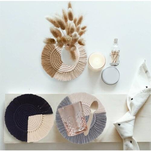 Northern Europe Macrame Cup Pad Bohemia Tablecloth Table Mat Pure Handmade Cotton Braid Non-slip Insulation Mats For Kitchen