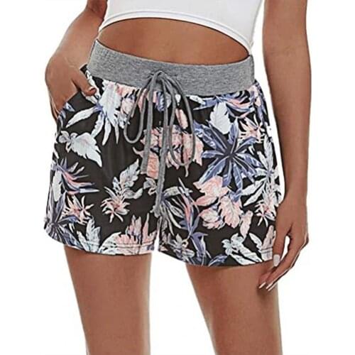 Summer Womens Shorts Flower Print Elastic Waist High Waist Pockets Drawstring Woman Sweat Shorts Streetwear for Daily Life