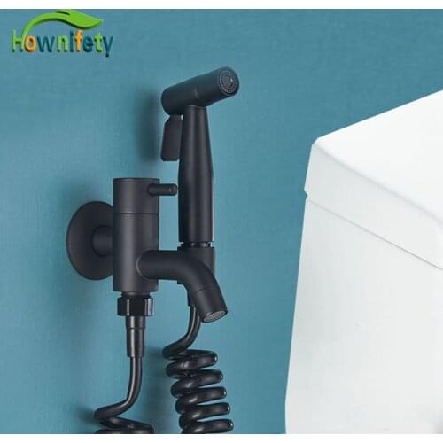 Blacked Wall Mount Bidet Toilet Faucet Single Cold Tap Bathroom Accessories Brass Materail Stream Mode Faucets