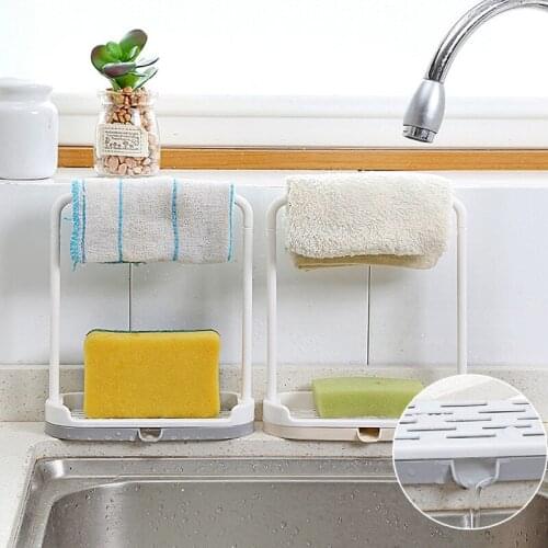 Kitchen Sink Countertop Rag Rack Drain Towel Holder Vertical Soap Storage Racks Cleaning Cloth Hanger Kitchen Bar Supplies