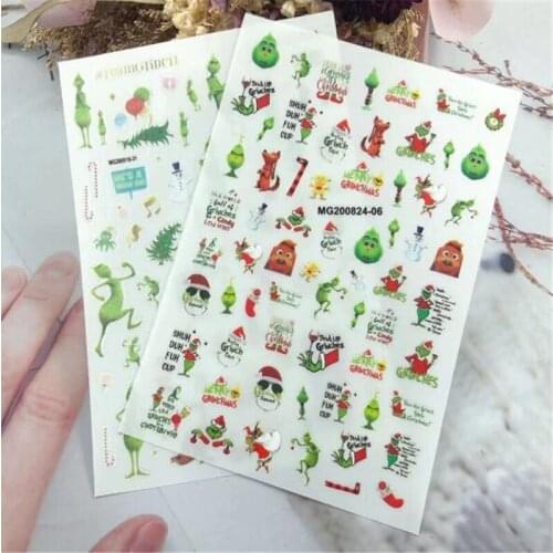 High Quality Fashion Hot Selling DIY Nail Stickers Santa Clause Green Monster Nail Decals Nail Art Nail Ornament Nail Polish