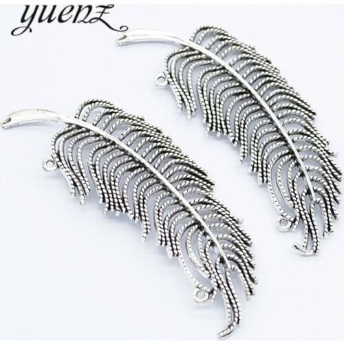 YuenZ 2pcs Antique silver color Metal feather charm fit diy necklace charms jewelry making D317