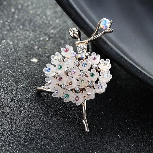 MOONROCY Rose Gold Color Crystal Brooch OL Ballet Girl Trendy Flower Cute Jewelry Wholesale for Women Gift Dropshipping