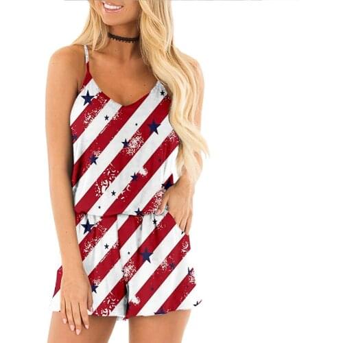 Women Sport Gym Wear Running Clothes Fitness Independence Day Bodysuit Fashion Elastic Tight Jumpsuits Sleeveless Casual Loose