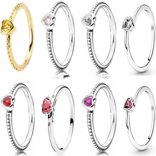 Authentic 925 Sterling Silver Golden Shine One Love Golden-Red Synthetic Ring For Women Wedding Party Europe Fashion Jewelry