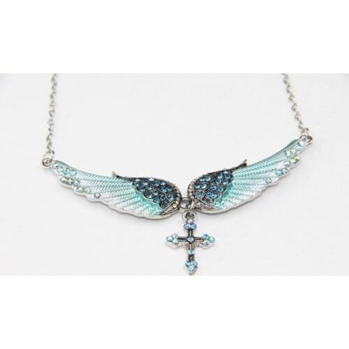 Fashion Jewelry Angel Charm Angel Wing Cross Necklace Women Christmas Gift