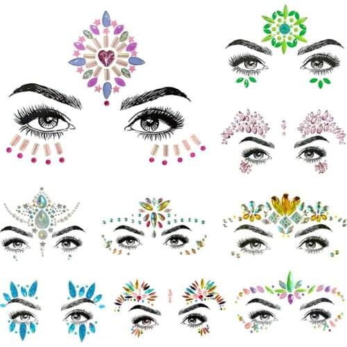 1Sheet Face Jewels Rhinestones Adhesive Crystal 3D Face Gems Beauty Body Glitter Temporary Tattoo Art Eyebrow Face Body Jewelry