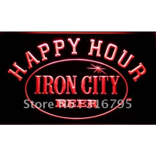 653 Iron City Beer Happy Hour Bar LED Neon Light Signs with On/Off Switch 20+ Colors 5 Sizes to choose