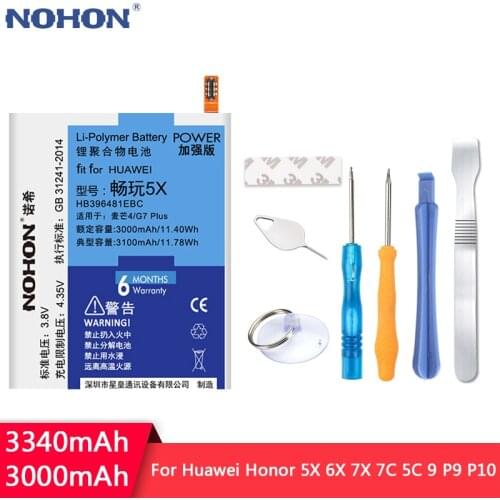 NOHON For Huawei Honor 5X 6X 7X 7C 5C 9 P9 P10 Replacement Battery HB396481EBC HB366481ECW HB386280ECW Maimang 4 5 6 Battery