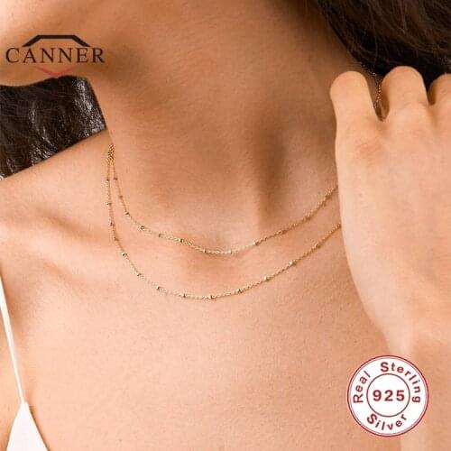 CANNER Real 925 Sterling Silver Fashion Bead Chain Ladies Layered Necklace For Women Fashion Chain Necklaces Jewelry Collares