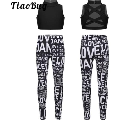 Ballet Dancewear Kids Girls Two Piece Sports Workout Gymnastics Leggings Pants with Tank Top Performance Costume Outfits