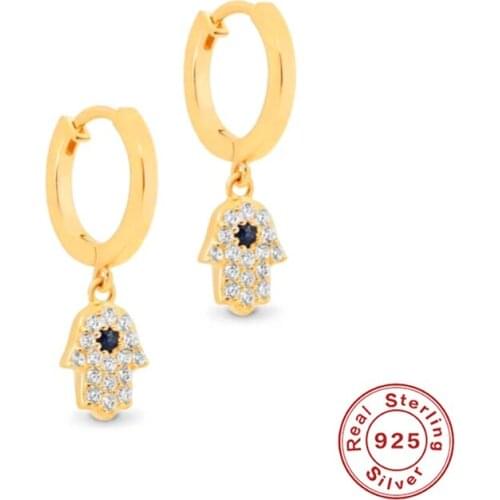 BOAKO 925 Sterling Silver Wheel Hamsa Hand Palm Pendant Drop Earring Black Crystal Zircon Charm Circle Dangle Earring For Women