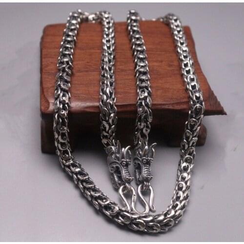 S925 Sterling Silver Necklace Women Men Luck Phoenix Feather Dragon Head Chain Necklace 8mmW 24inch 110-115g