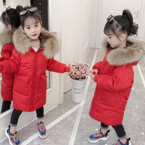 Children Autumn Winter Jackets Toddler Kids Girl Down Coat Baby Girls Long Style Fur Collar Hooded Zipper Girl Parkas Outwear