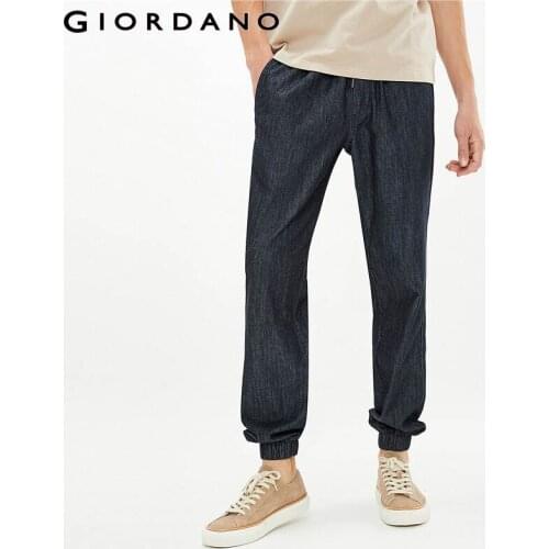 Giordano Men Jeans Elastic Waistband Banded Cuffs Denim Jeans Stretchy Lightwieht Full Length Calca Jeans Masculino 13111010