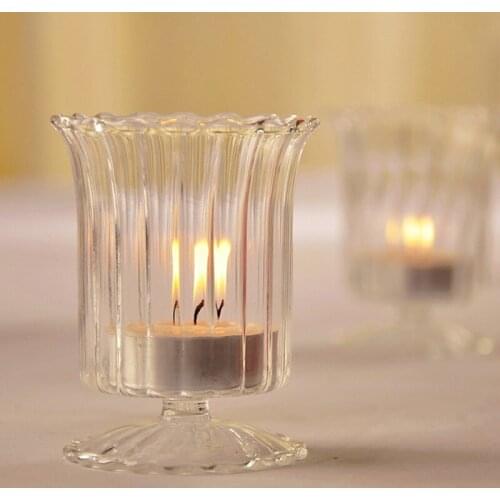 European Transparent Glass Striped Candlestick Home Cup-type Candle Utensils Romantic Candlelight Dinner Wedding Decoration Item