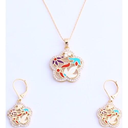 Fansheng Fashion Jewelry Bronze Fashion Flower Necklace Earrings Jewelry Set Women